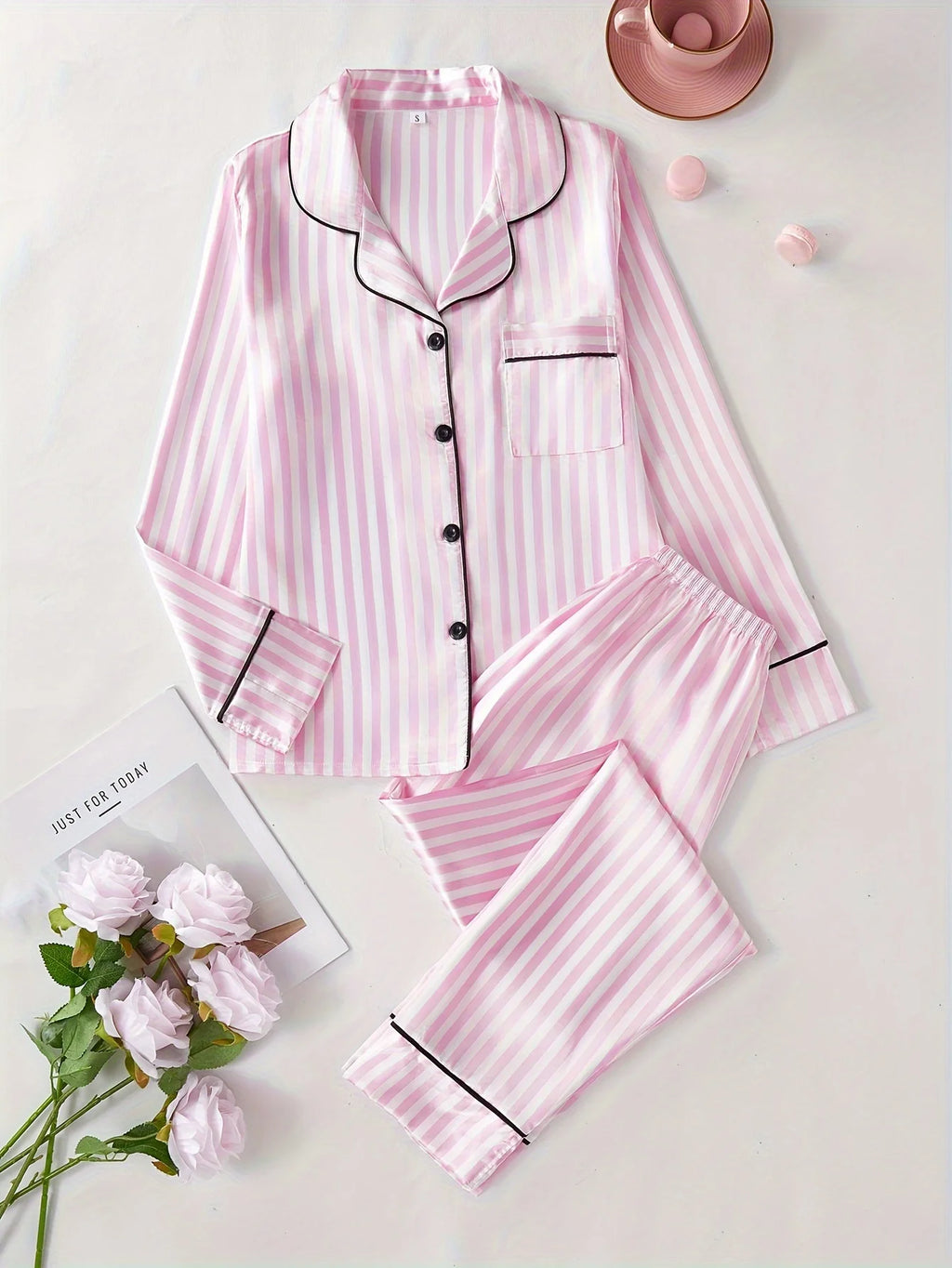 Autumn winter Striped Pajamas Set for Women Sleepwear Long Sleeve Button Top and Long Pants Set Homewear and Loungewear