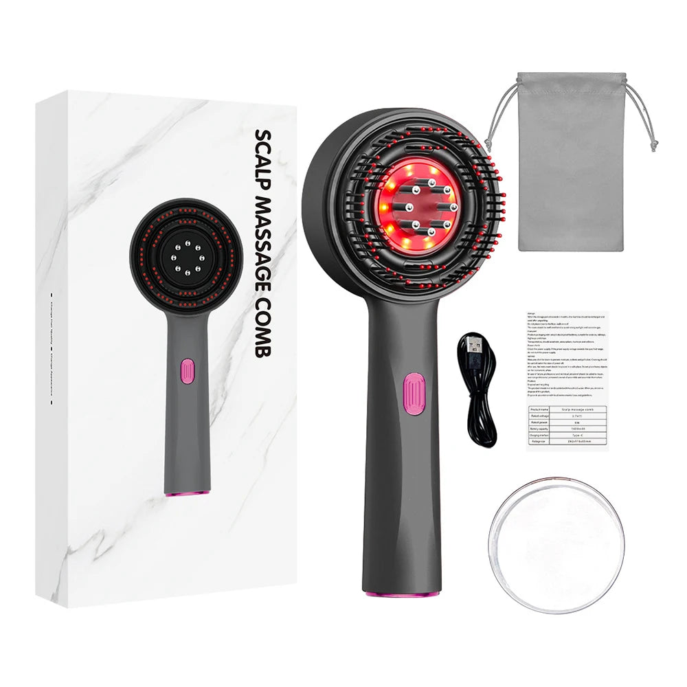Electric Massage Comb Red Light Therapy Vibration Scalp Brush Nourish Hair Growth 3-Model 6ml Tank 8-roller Balls USB Charging
