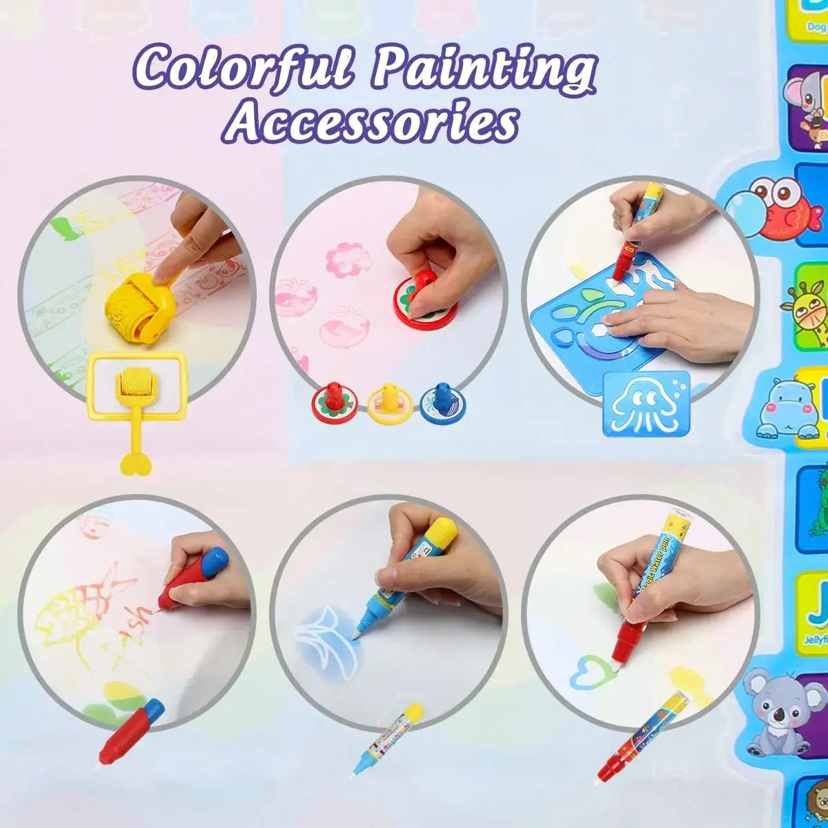 100x80CM Magic Water Drawing Mat Coloring Doodle with Reusable Magic Pens Montessori Painting Board Educational Toys Kids Gifts