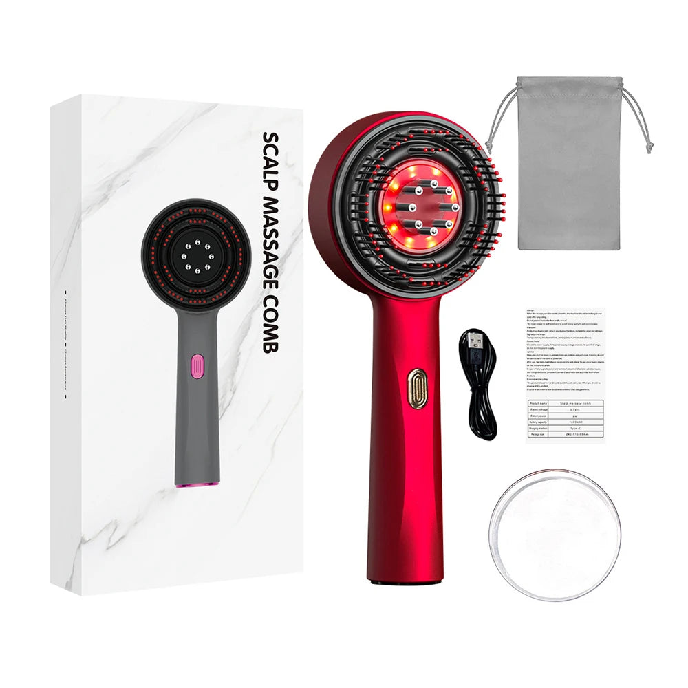 Electric Massage Comb Red Light Therapy Vibration Scalp Brush Nourish Hair Growth 3-Model 6ml Tank 8-roller Balls USB Charging