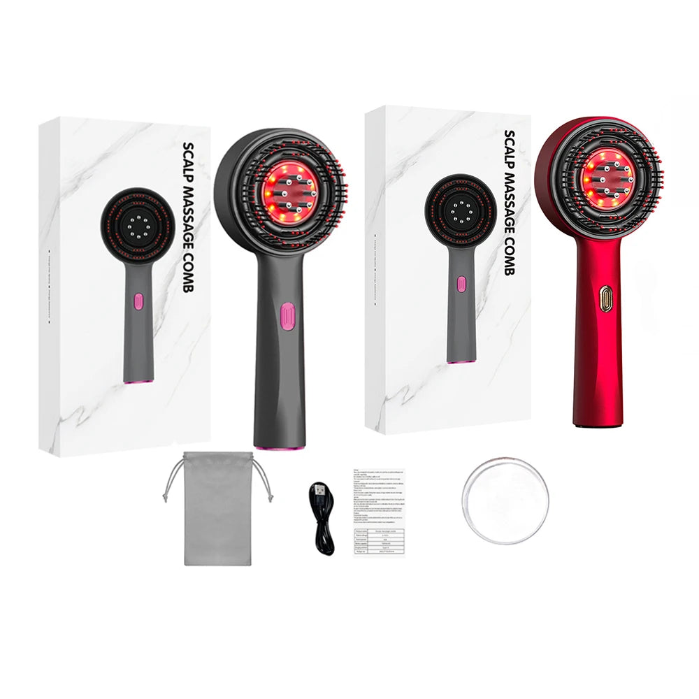Electric Massage Comb Red Light Therapy Vibration Scalp Brush Nourish Hair Growth 3-Model 6ml Tank 8-roller Balls USB Charging