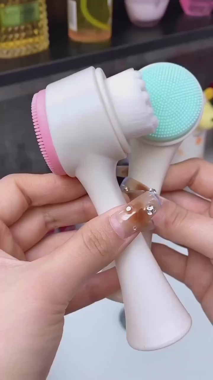 3D Double Silicone Facial Cleansing Brush Manual Massage Facial Brush Soft Bristles Exfoliator Double Sided Face Wash Brush